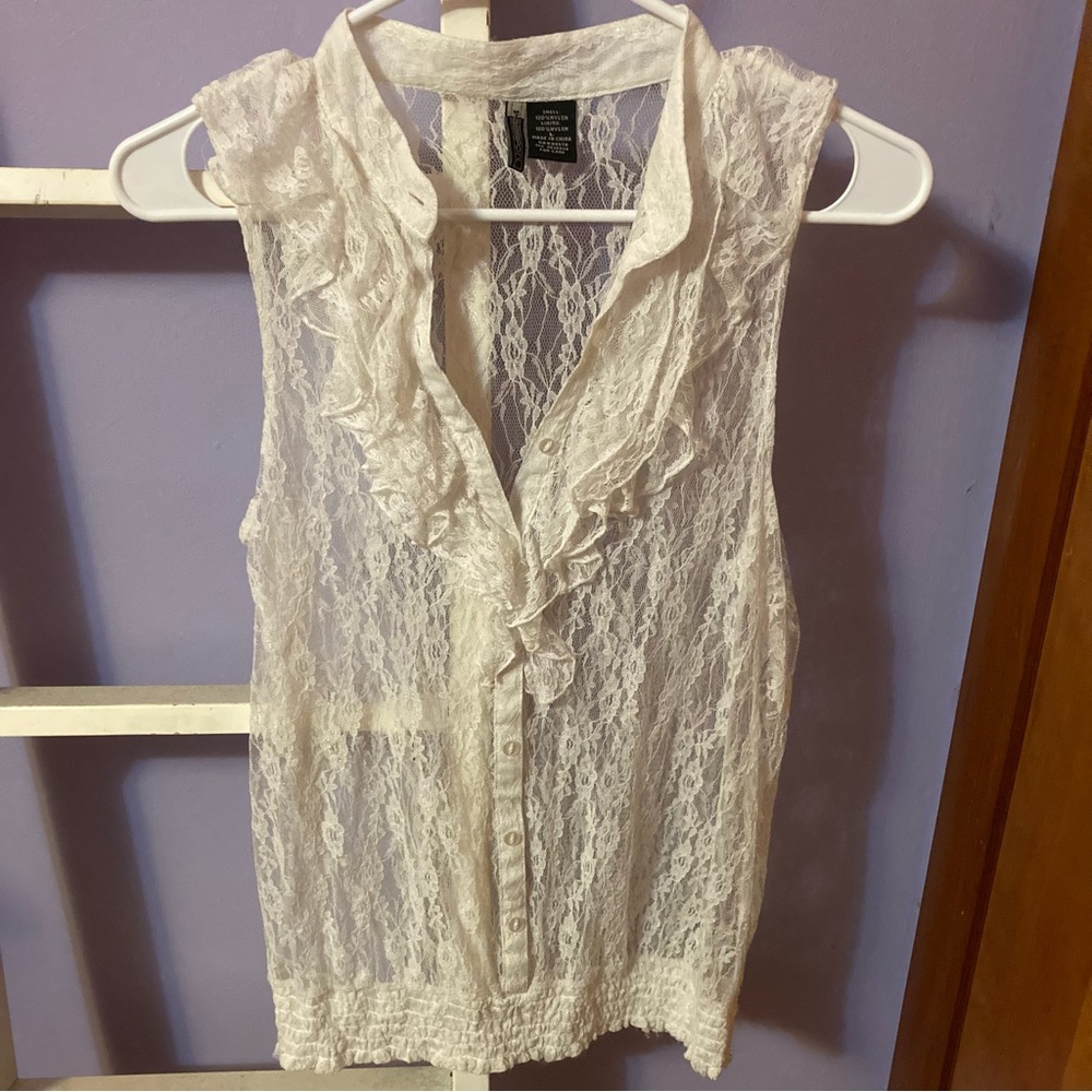 White lace mesh tank top